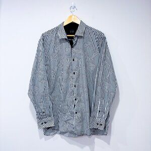 ORVIETO Black White Striped Floral Button Down Shirt | 2XL